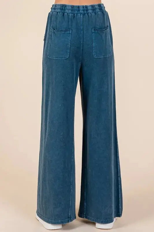 Mittoshop Mineral Wash French Terry Drawstring Wide Leg Pants - Love Salve